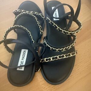 Steve Madden Black Sandals with Gold Accents